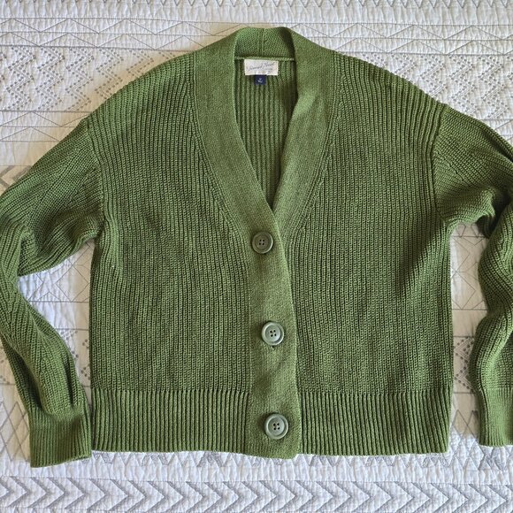 Universal Thread Ribbed Knit Grandad Cardigan Green Sweater Size XS EUC - Picture 1 of 4